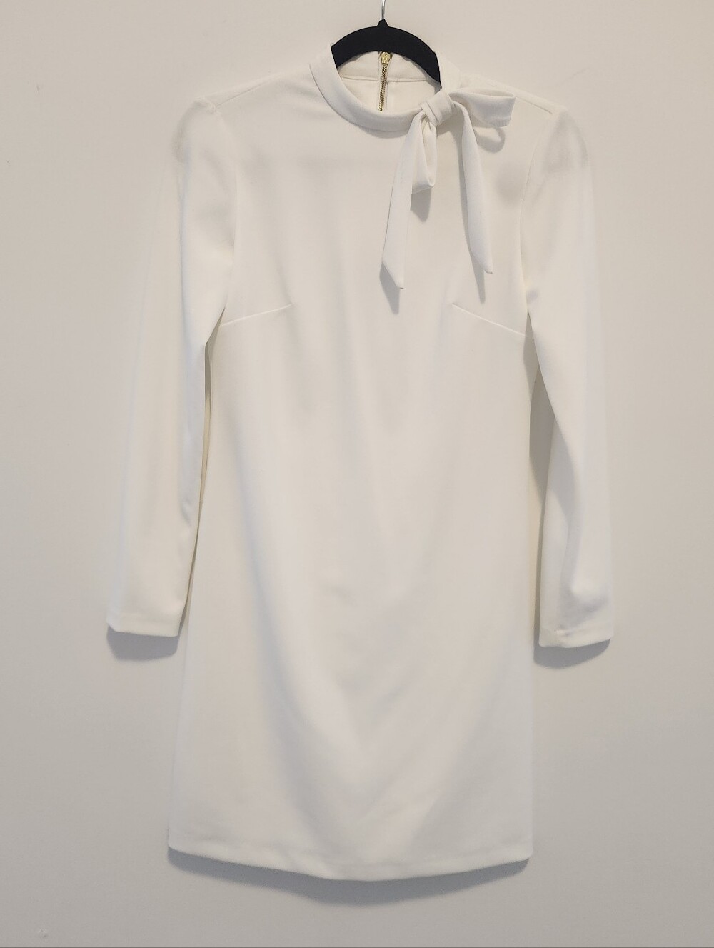 Calvin Klein White Long-Sleeve Bow-Neck Sheath Dress